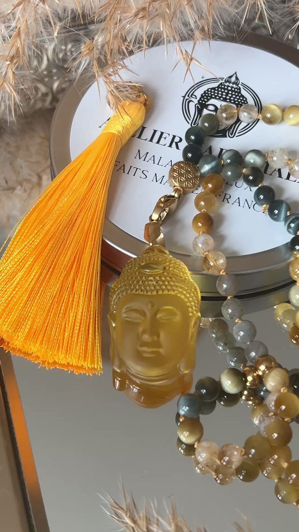 Mala n°43 - Puissance solaire - Citrine, Oeil de tigre gris et Labradorite