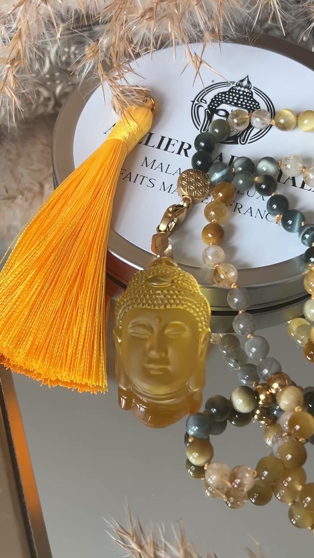 Mala n°43 - Puissance solaire - Citrine, Oeil de tigre gris et Labradorite