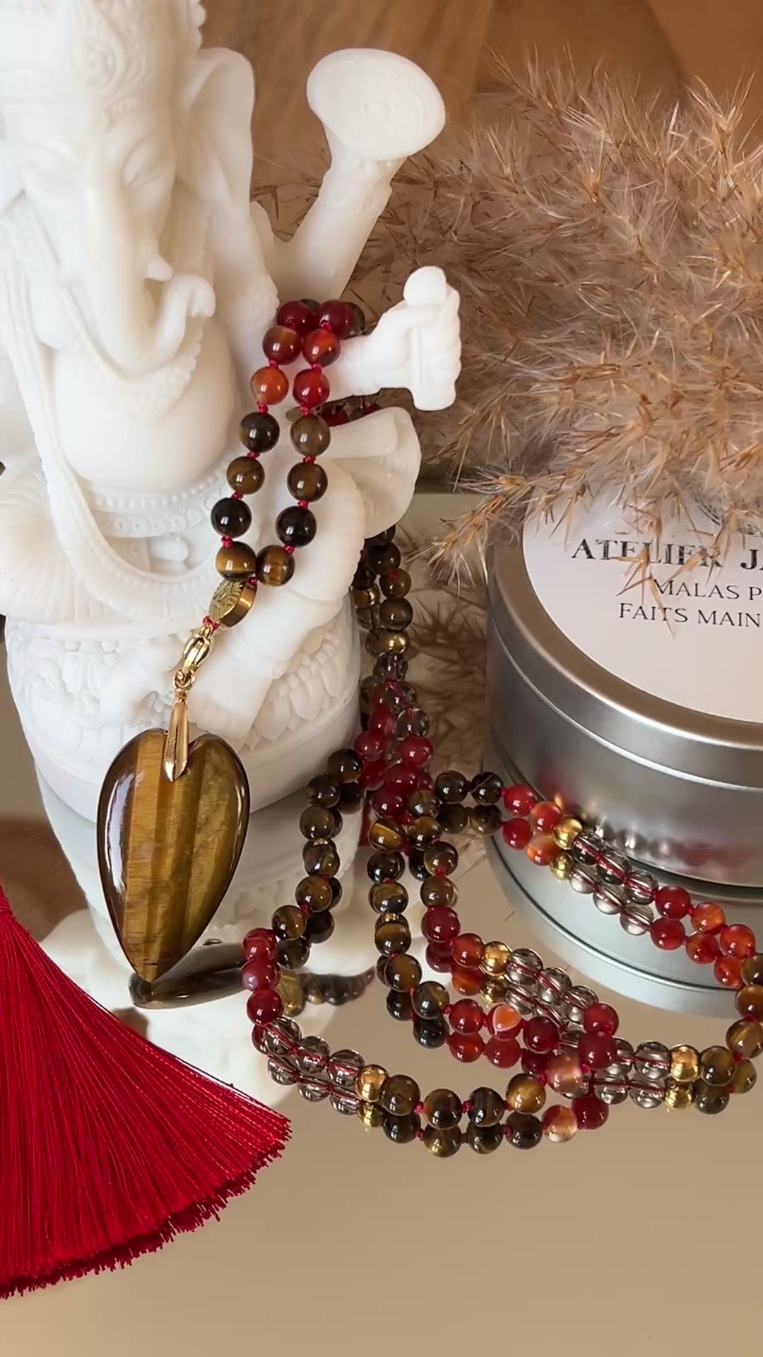 Mala n°55 - Puissance vitale - Cornaline, Oeil de tigre et Quartz fumé