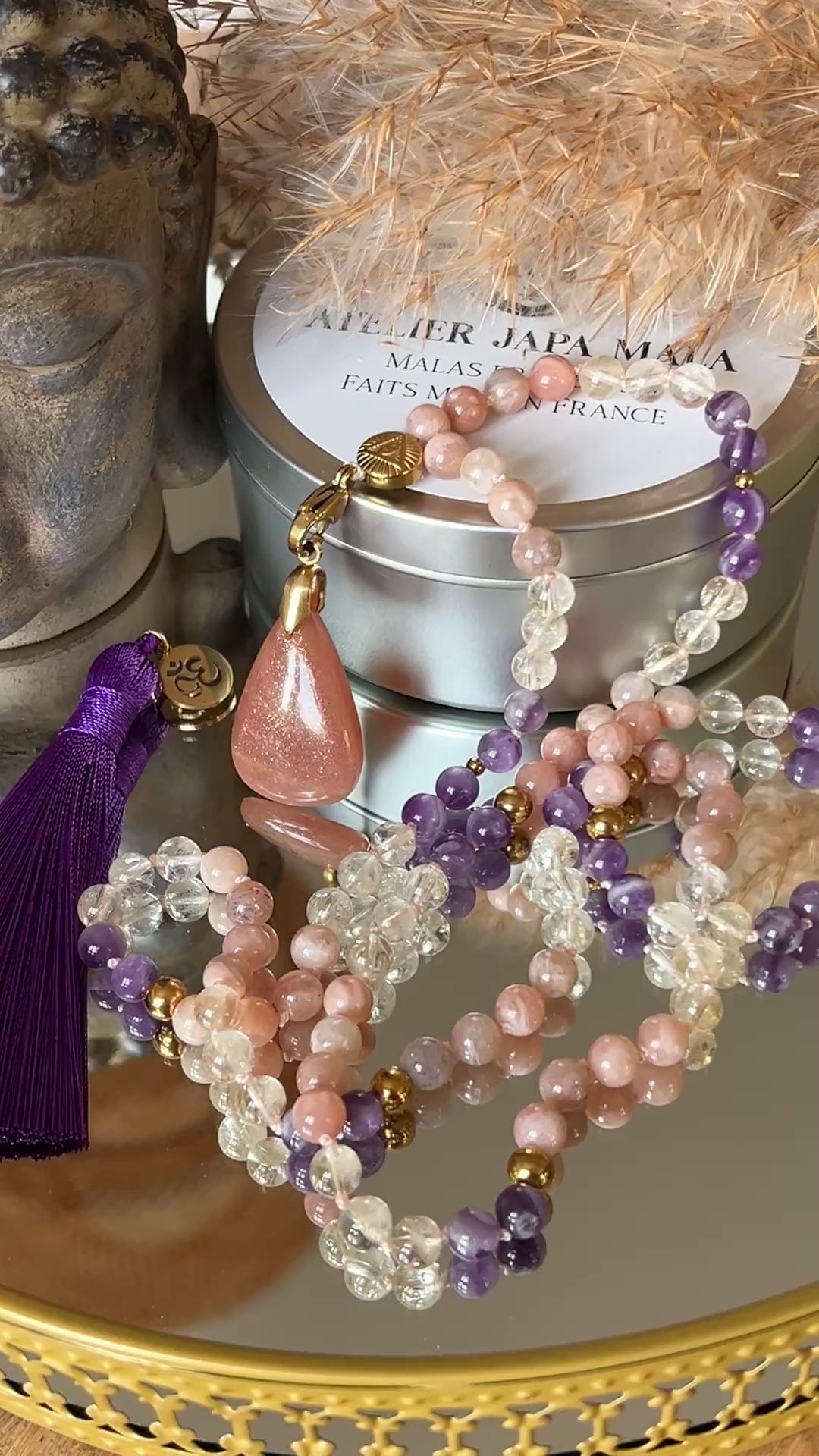 Mala n°39 - Intuition lumineuse - Pierre de lune, Citrine et Améthyste