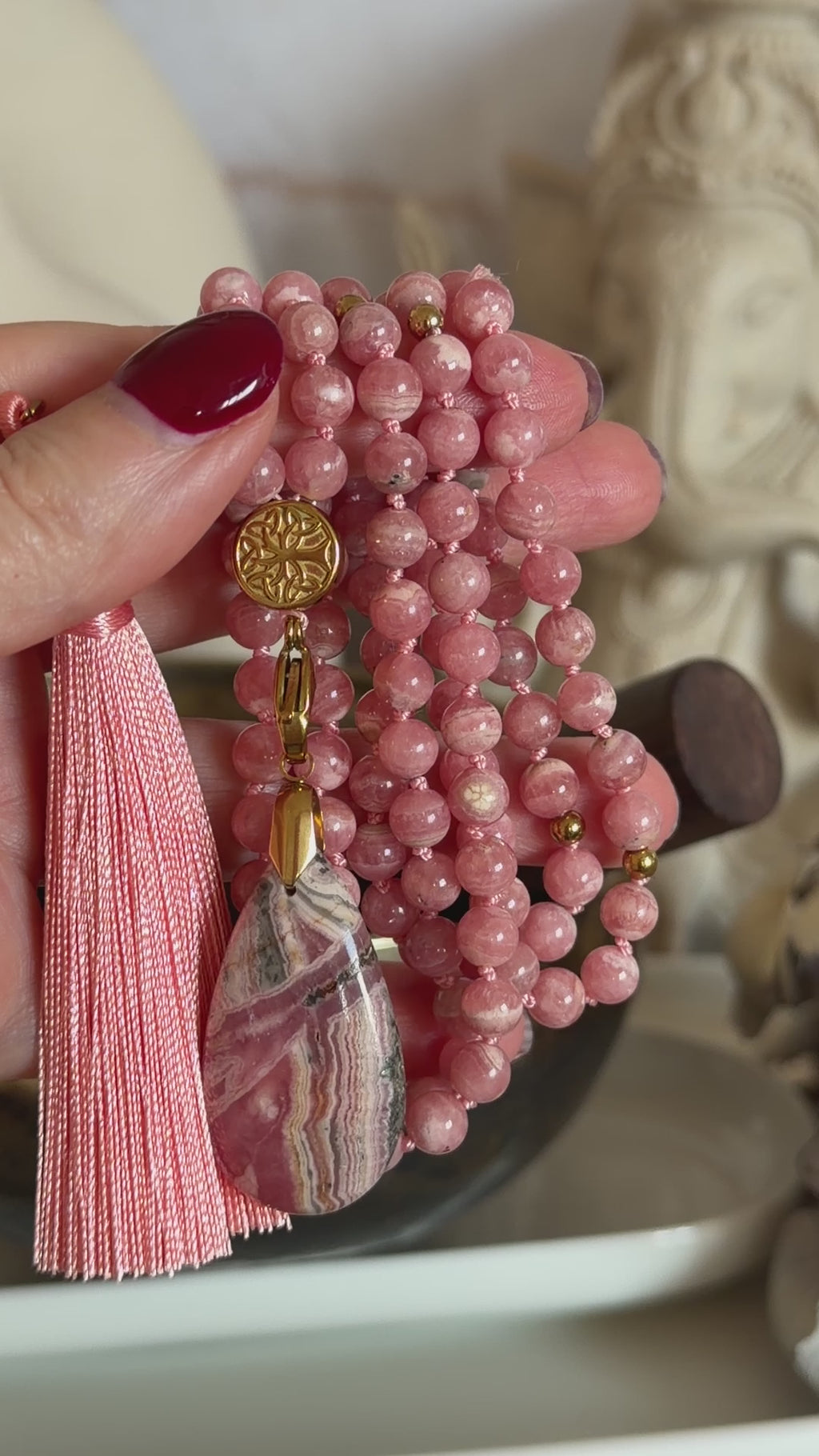 Mala précieux en Rhodochrosite (grade 5A) - Guérison émotionnelle profonde