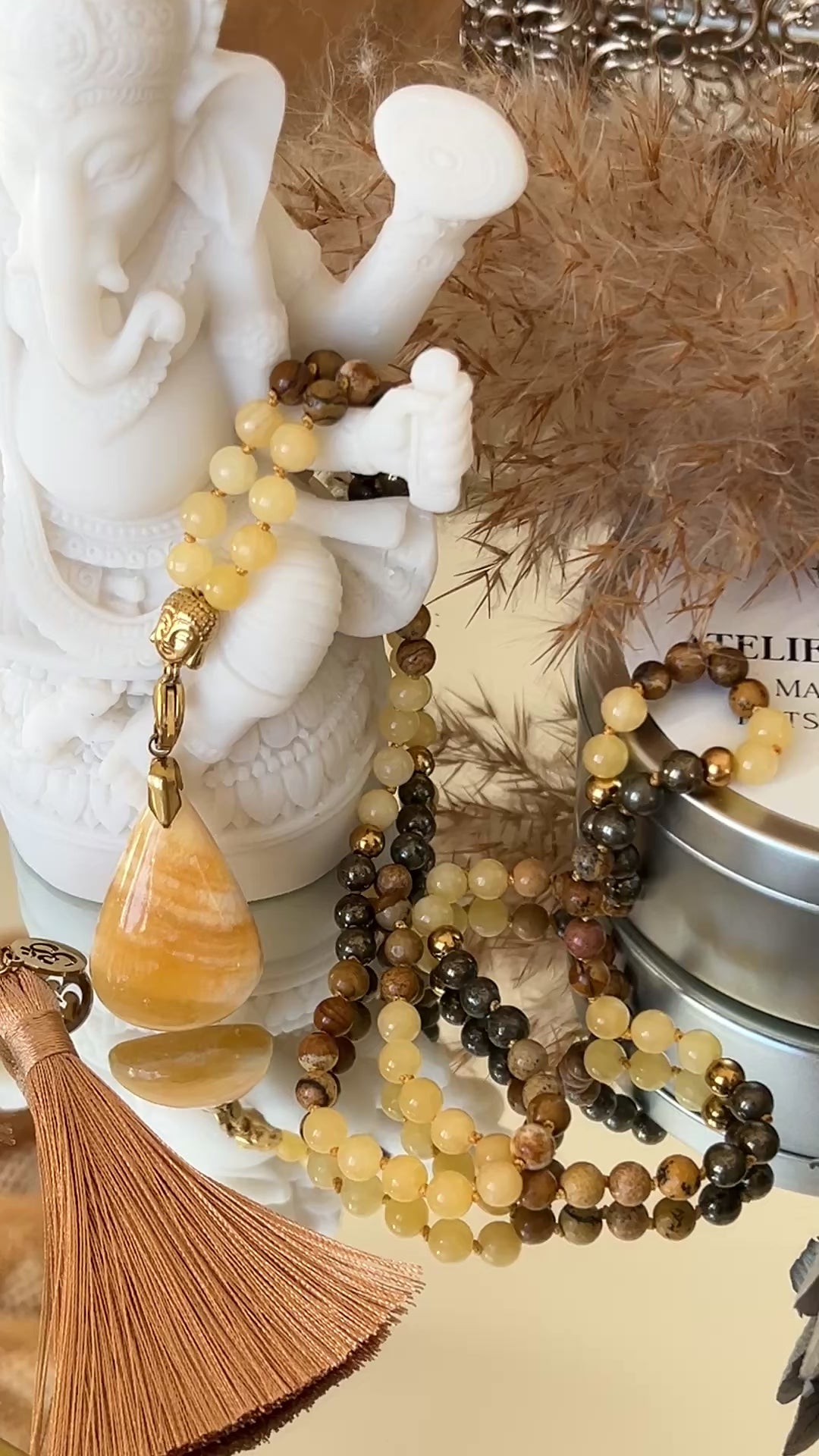 Mala n°49- Expansion solide - Aventurine jaune, Jaspe paysage et Pyrite