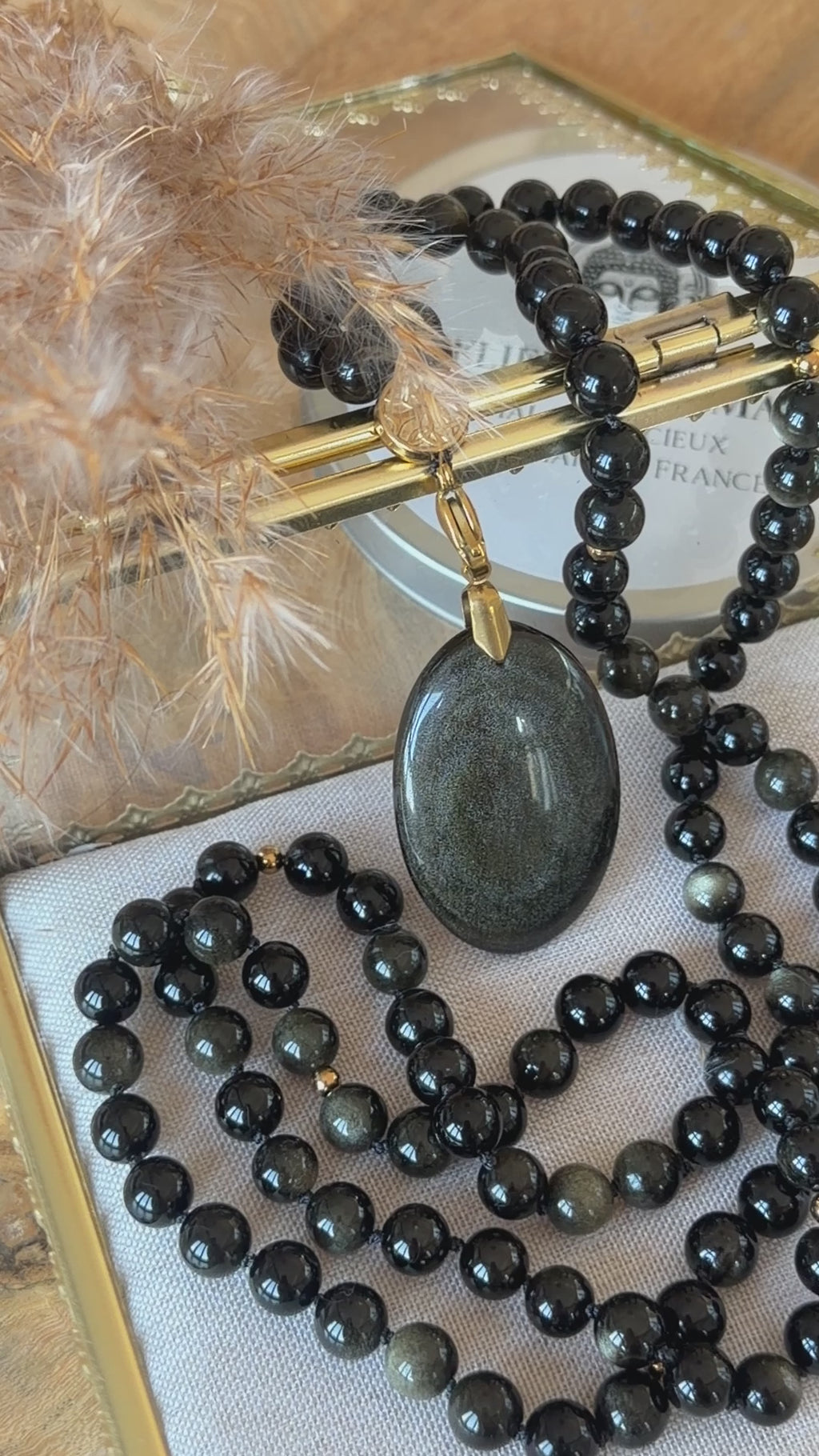 Mala XXL en Obsidienne dorée (grade 7A) - Protection et Force vitale