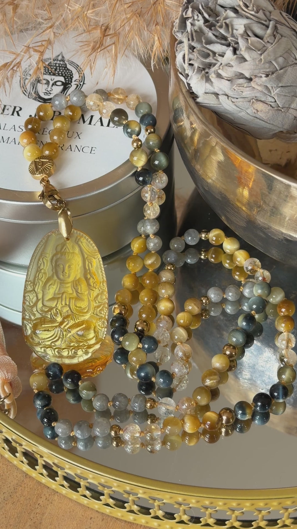 Mala n°114 - Oser rayonner - Oeil de tigre gris, Citrine, Labradorite et Oeil de tigre doré