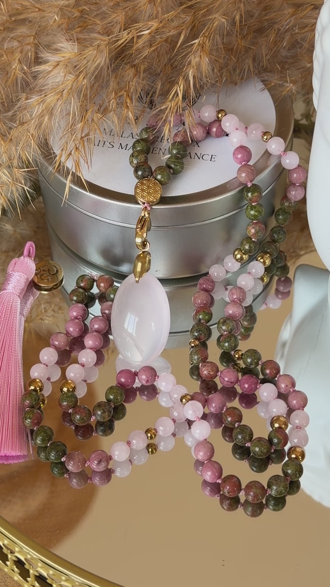 Mala n°133 - Réconciliation - Unakite, Rhodonite et Quartz rose
