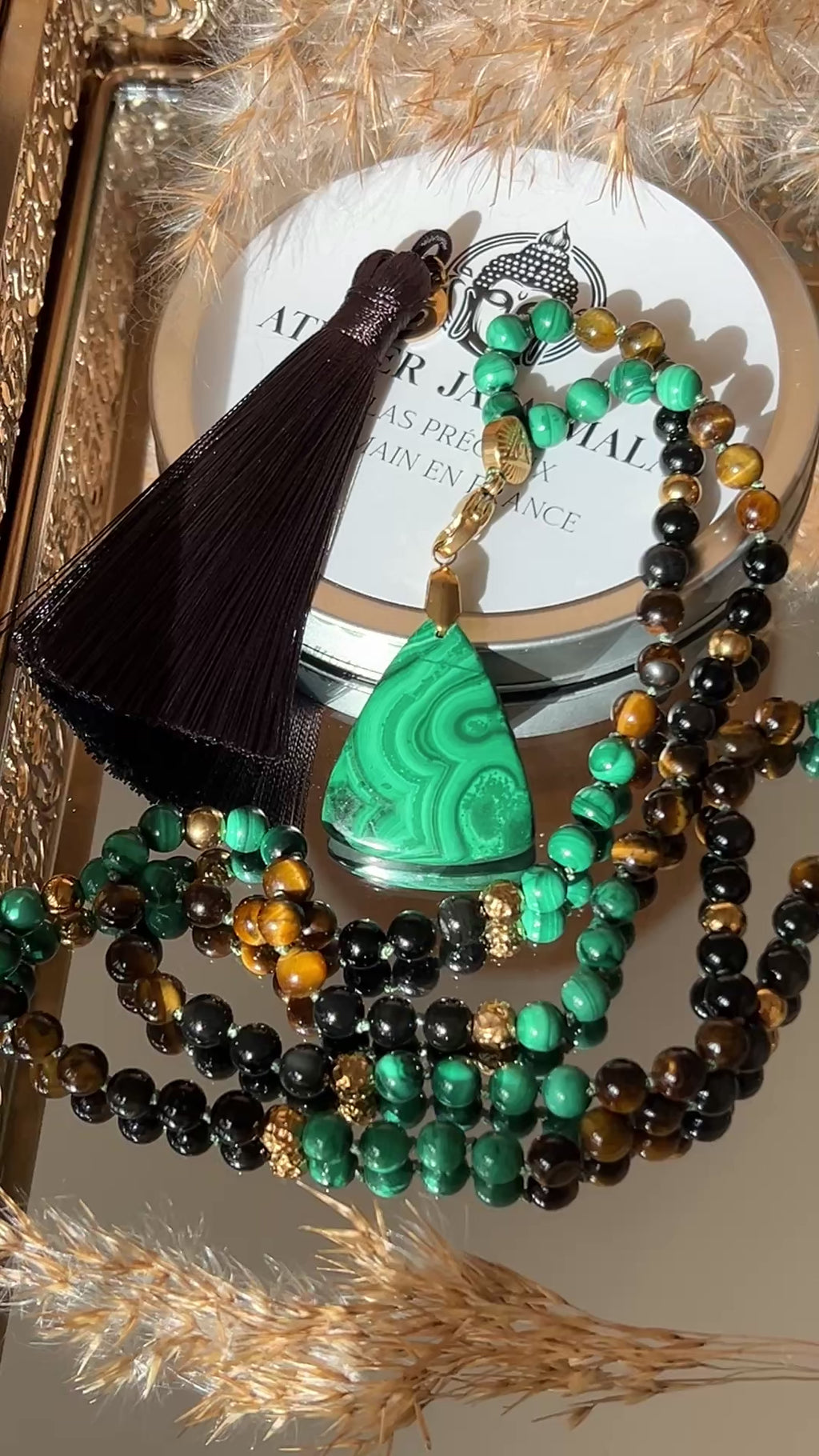 Mala n°52 - Transformation lucide - Obsidienne oeil céleste, Oeil de tigre et Malachite