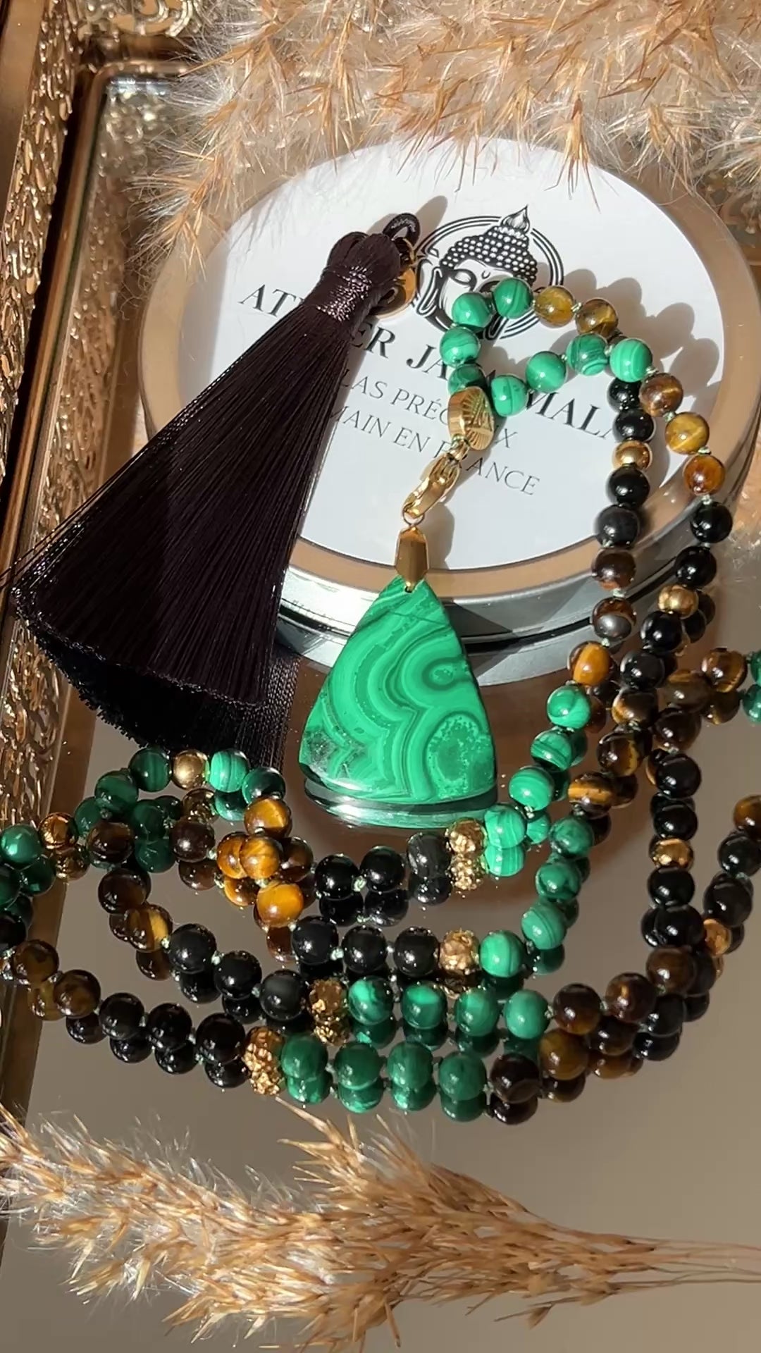 Mala n°52 - Transformation lucide - Obsidienne oeil céleste, Oeil de tigre et Malachite