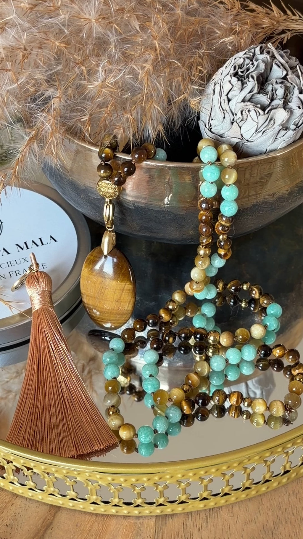 Mala n°116 - (Se) faire confiance - Amazonite du Pérou, Oeil de tigre et Oeil de tigre doré