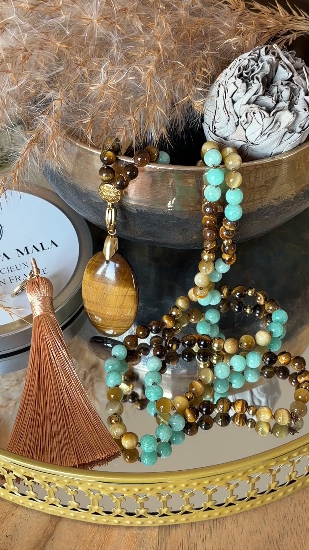 Mala n°116 - (Se) faire confiance - Amazonite du Pérou, Oeil de tigre et Oeil de tigre doré