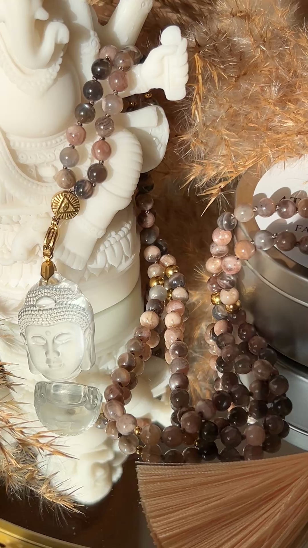 Mala en Pierre de lune noire - Réconfort et Apaisement