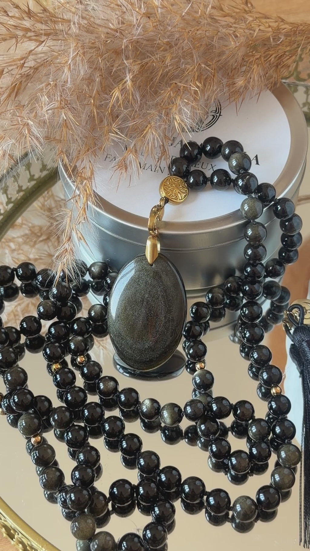 Mala XXL en Obsidienne dorée (grade 7A) - Protection et Force vitale