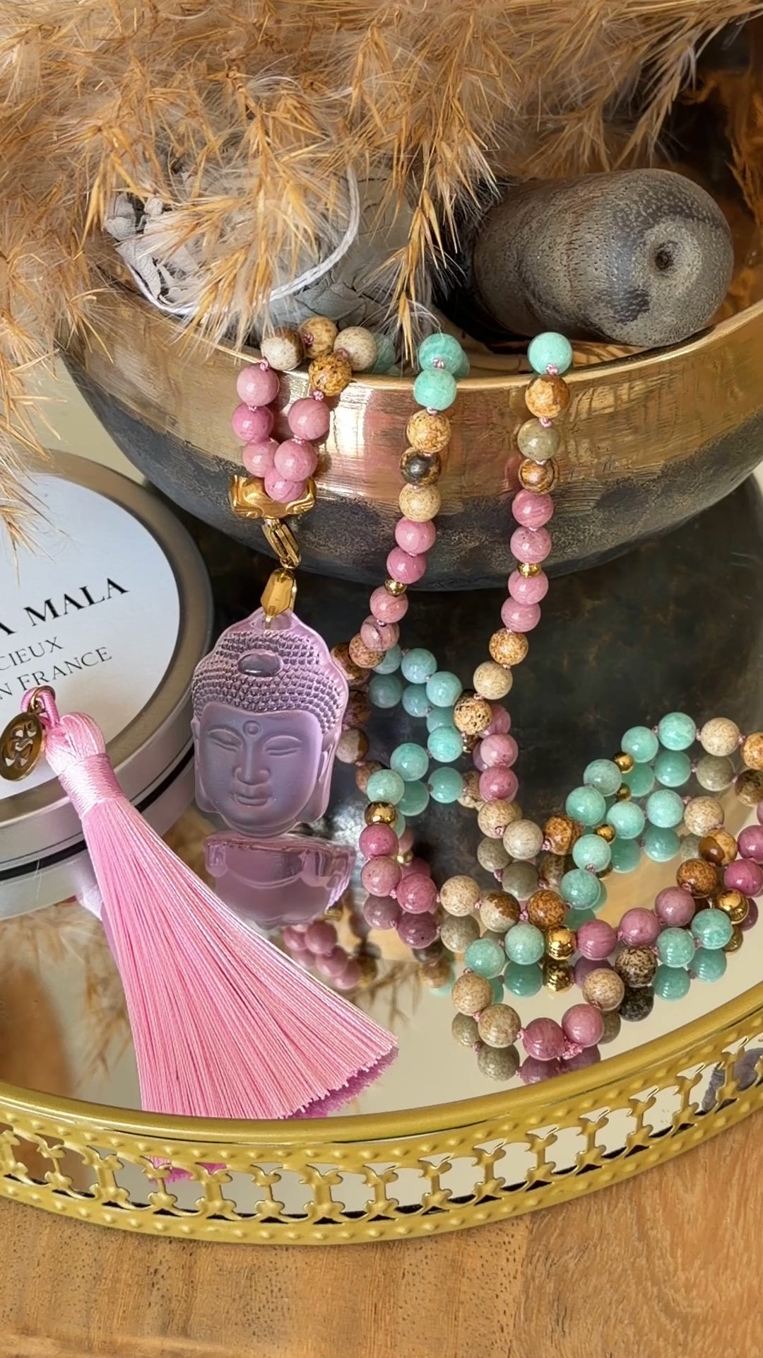 Mala n°113 - Avancer sereinement - Amazonite du Pérou, Jaspe paysage et Rhodonite