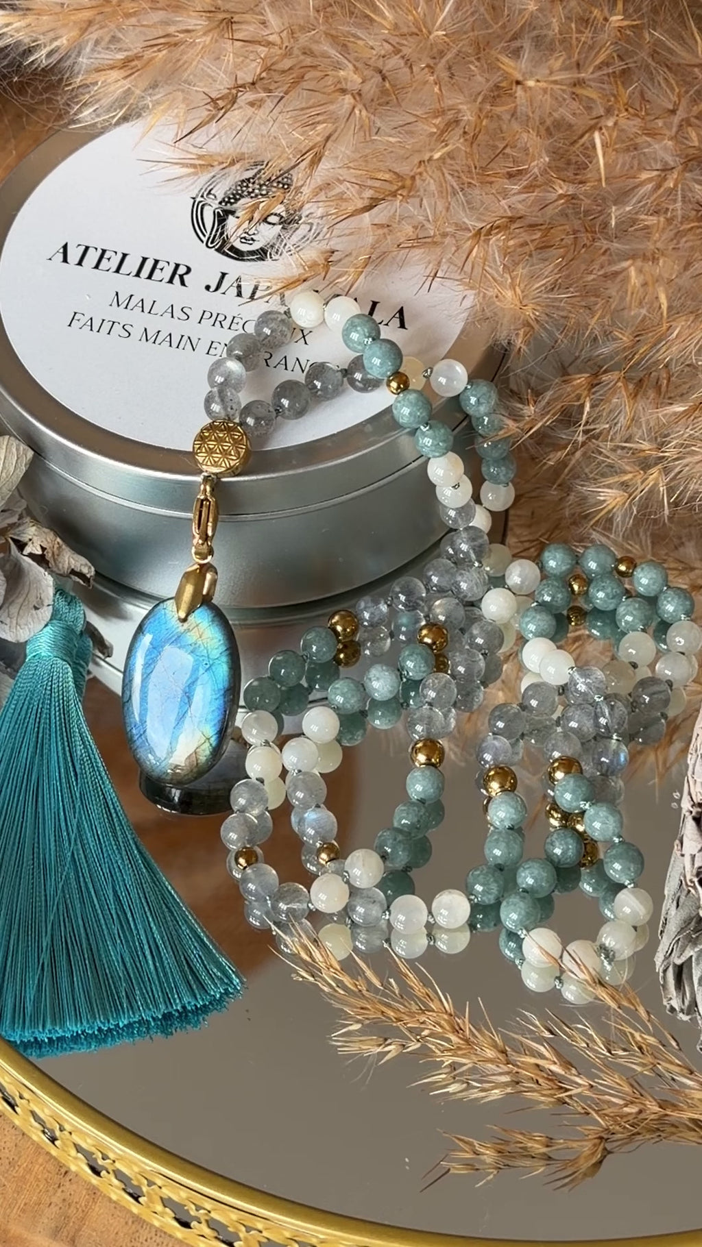 Mala n°106 - Suivre son chemin - Labradorite, Jade du Guatemala et Pierre de lune