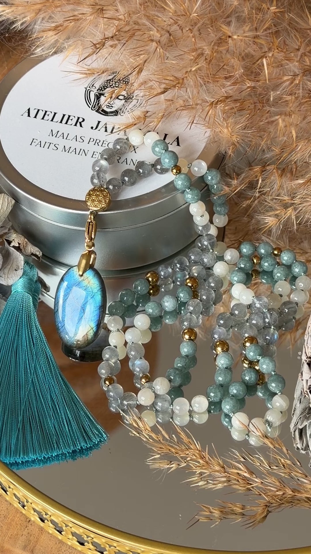 Mala n°106 - Suivre son chemin - Labradorite, Jade du Guatemala et Pierre de lune